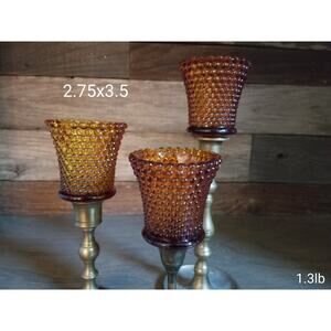 Homco Amber Glass Hobnail Peg Candle Holder Sconce Votive Tea Light MCM Set of 3